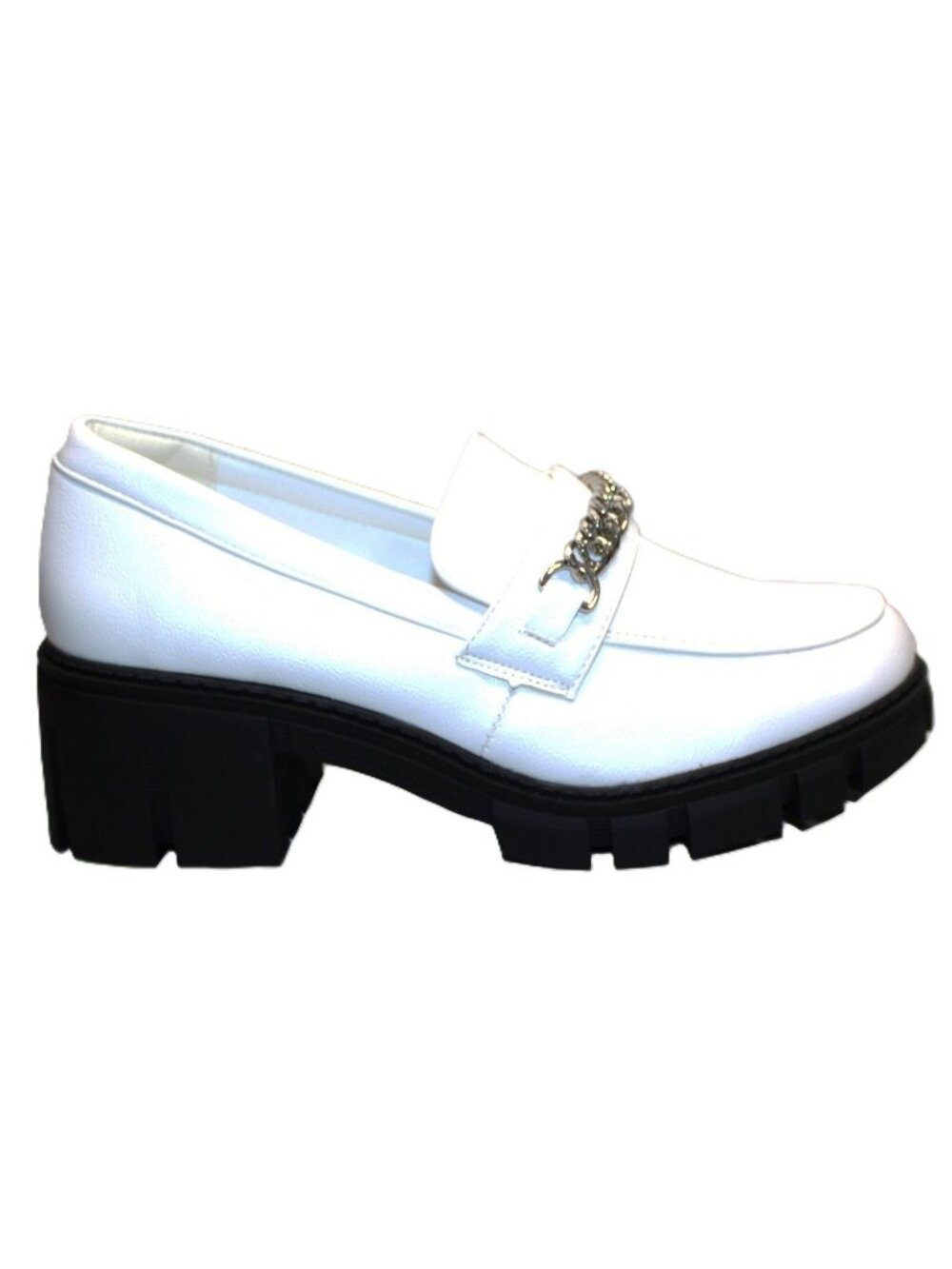 TINSTREE Platform Loafer Women White Silver Chain Size 10 Chunky Heel Slip On - Picture 3 of 5